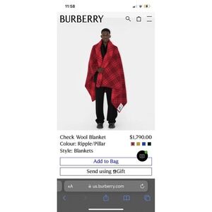 Burberry Wool Blanket Red & White Plaid Check 200x135cm Heavy $1790 Retail NEW